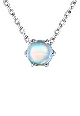 catchy silver round rolo chain June Moonstone birthstone baby necklace 